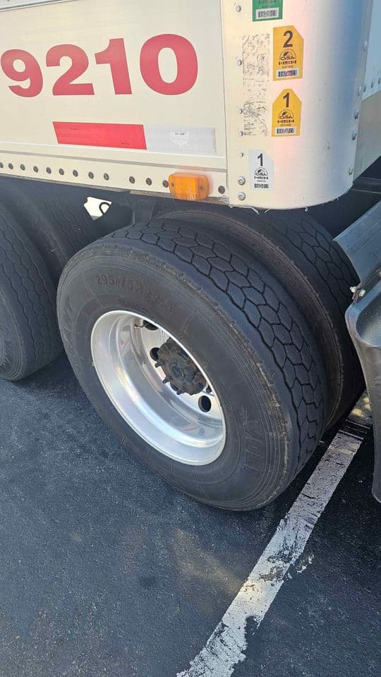 Dual tires and wheels on a semi-trailer β check tread depth, lug nuts, hub seals, and valve stems